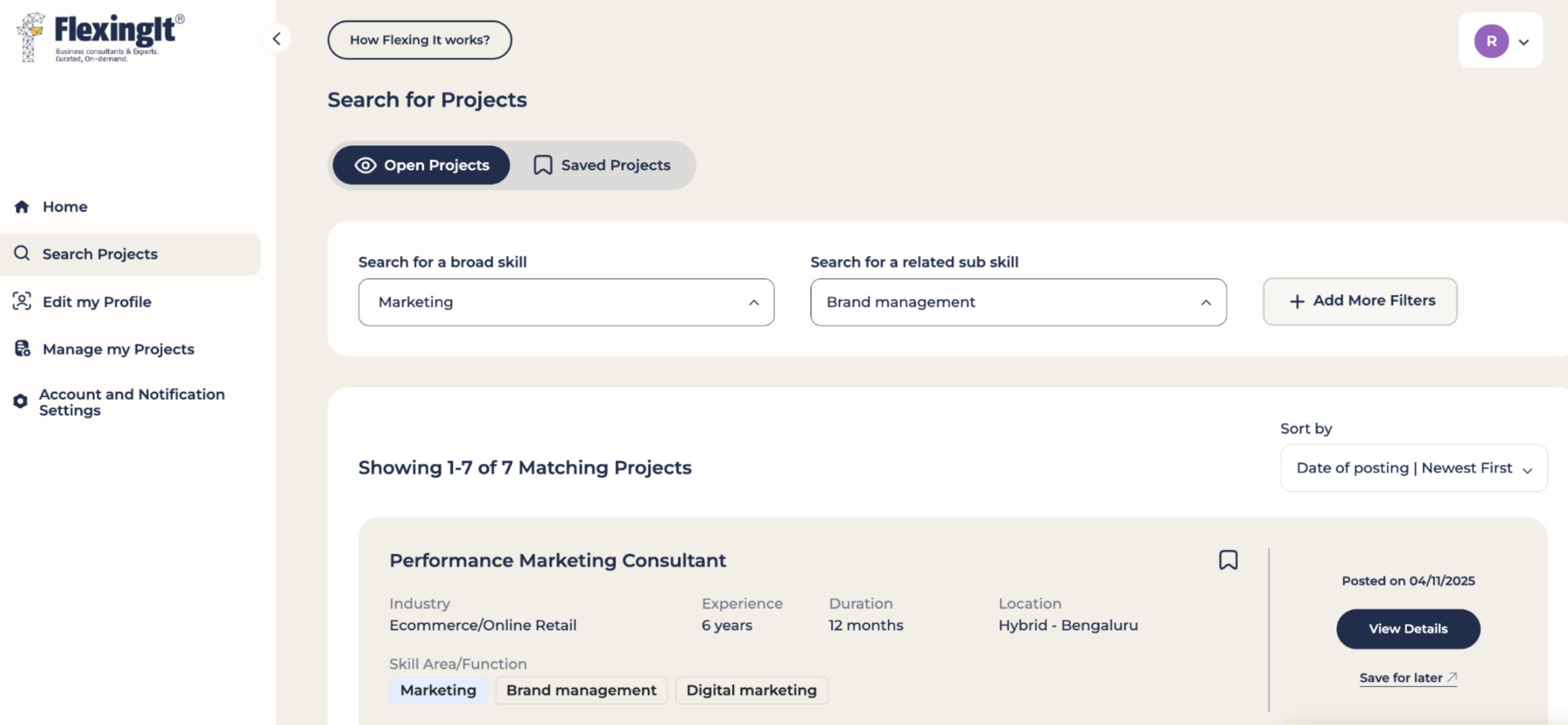 Search projects